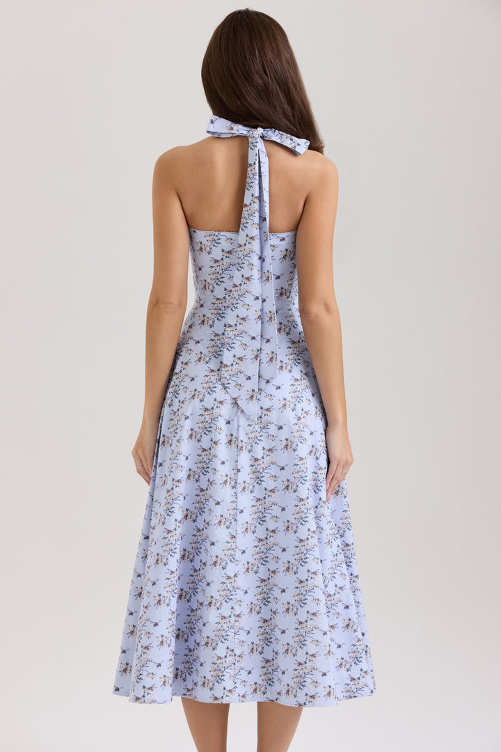 Women's Daisy Print Halter Neck Midi Dress