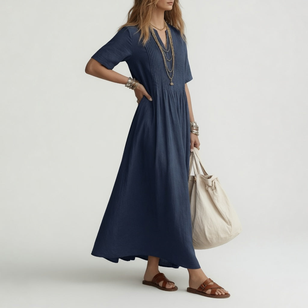 Pélagie Long V-Neck Dress, view 5 - Elena Harper
