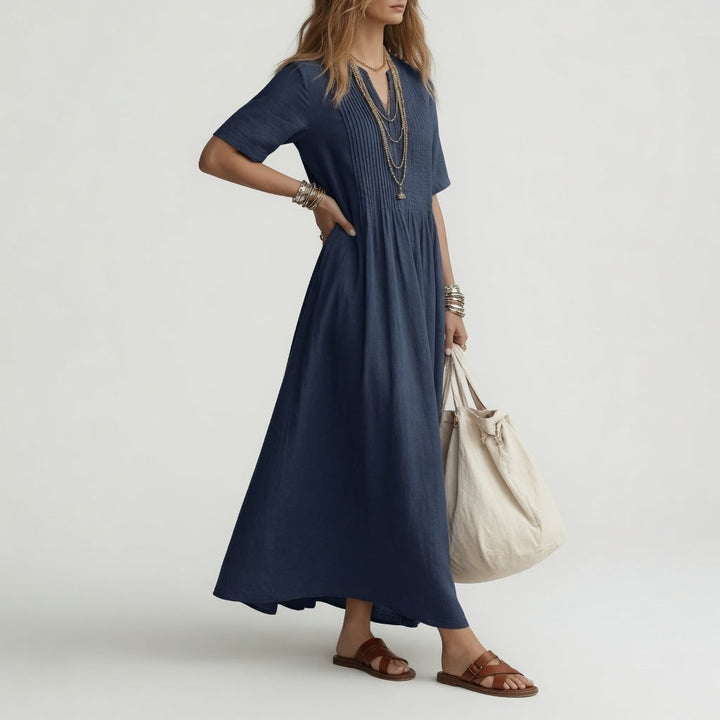 Pélagie Long V-Neck Dress, view 5 - Elena Harper