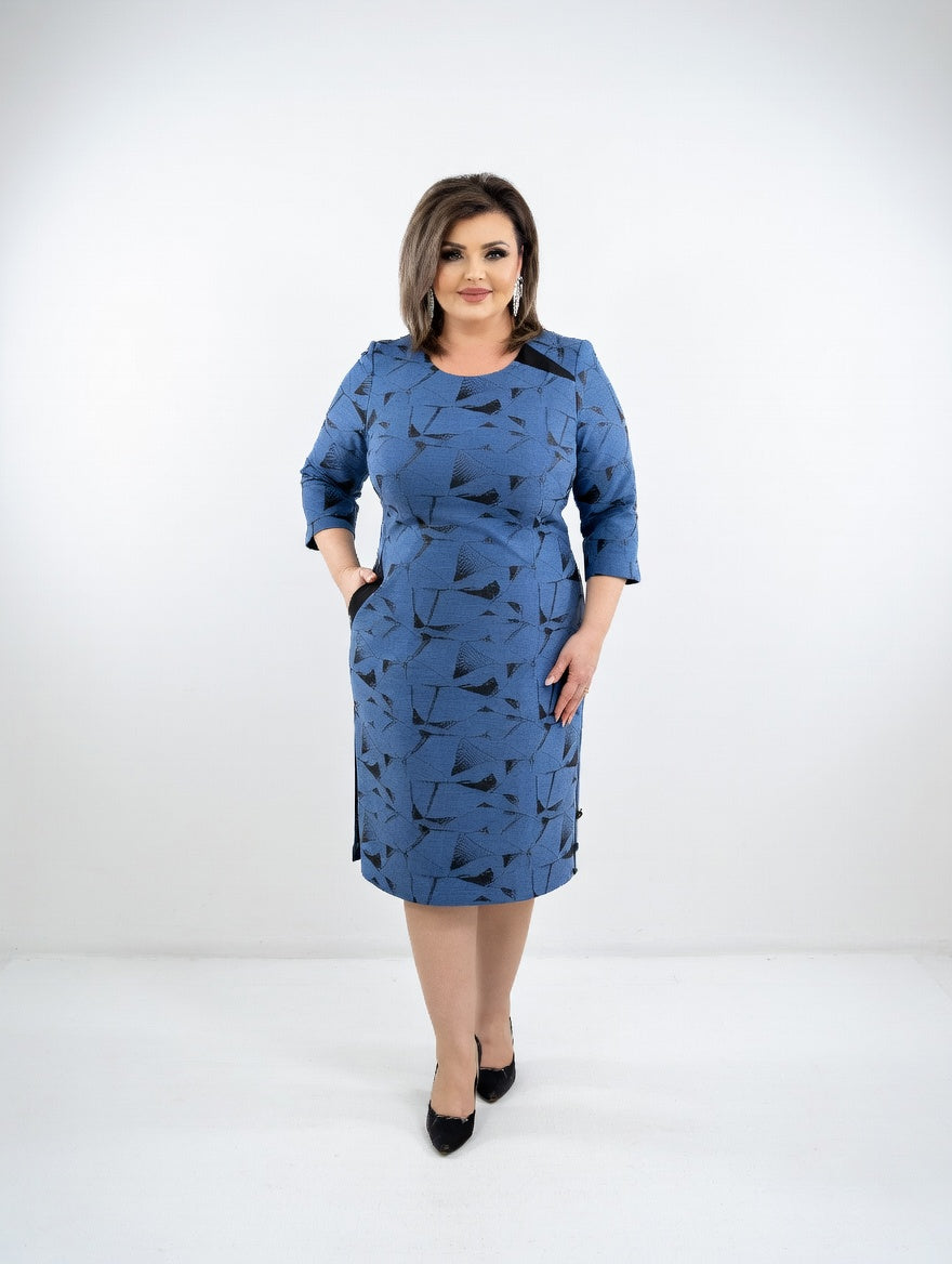Structured Midi Dress with Graphic Pattern Timeless Elegance and Comfort - Elena Harper