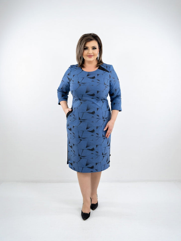 Structured Midi Dress with Graphic Pattern Timeless Elegance and Comfort - Elena Harper