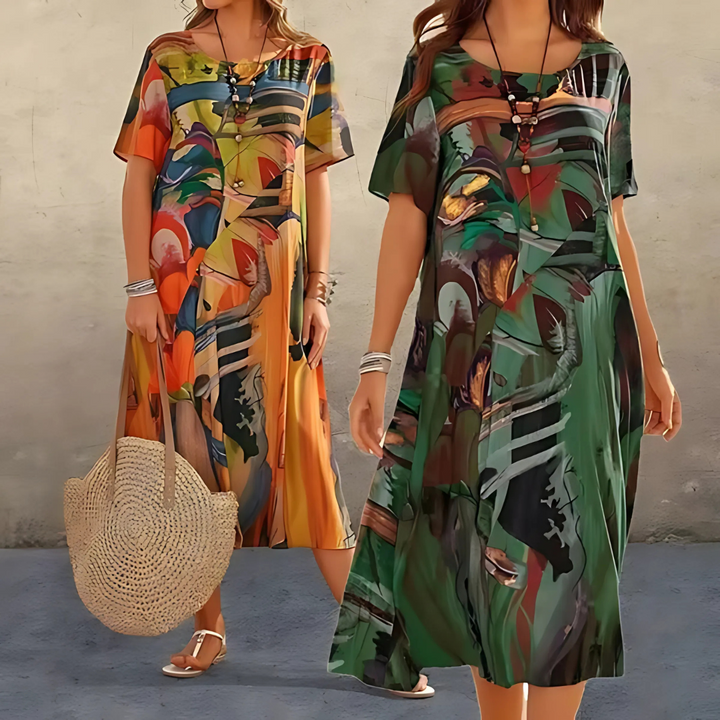 Flower Dress for Women Abstract Allover Print & Flowing Cut, view 6 - Elena Harper