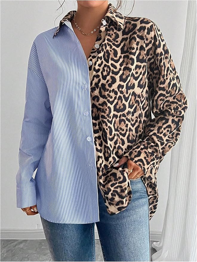 Blouse for Women Colorblock Design with Long Sleeves, view 3 - Elena Harper