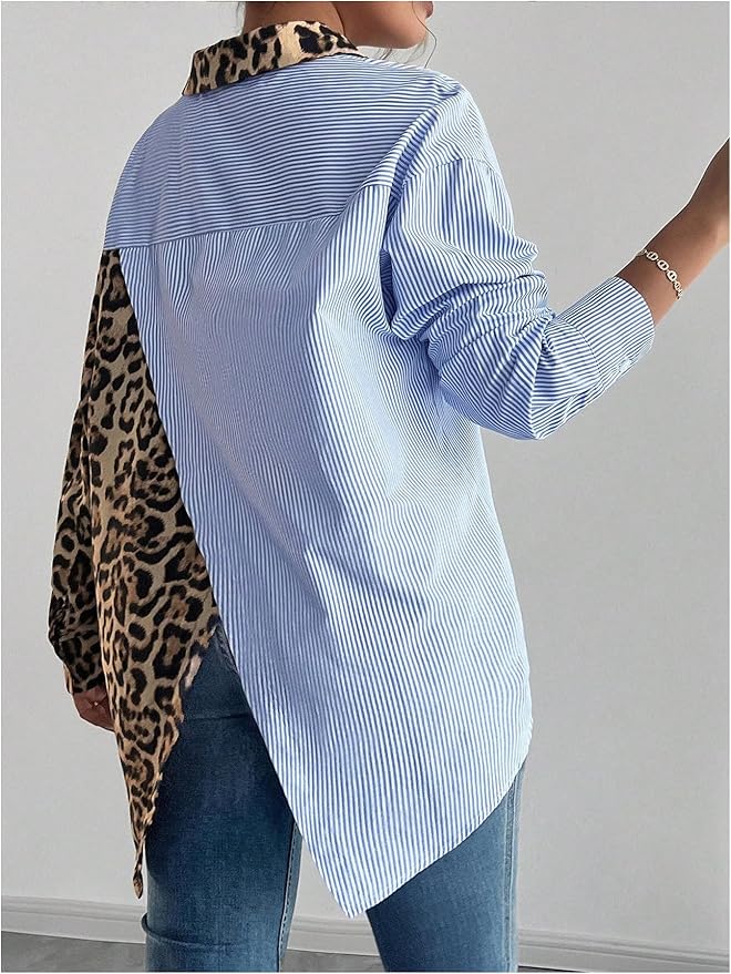 Blouse for Women Colorblock Design with Long Sleeves, view 4 - Elena Harper