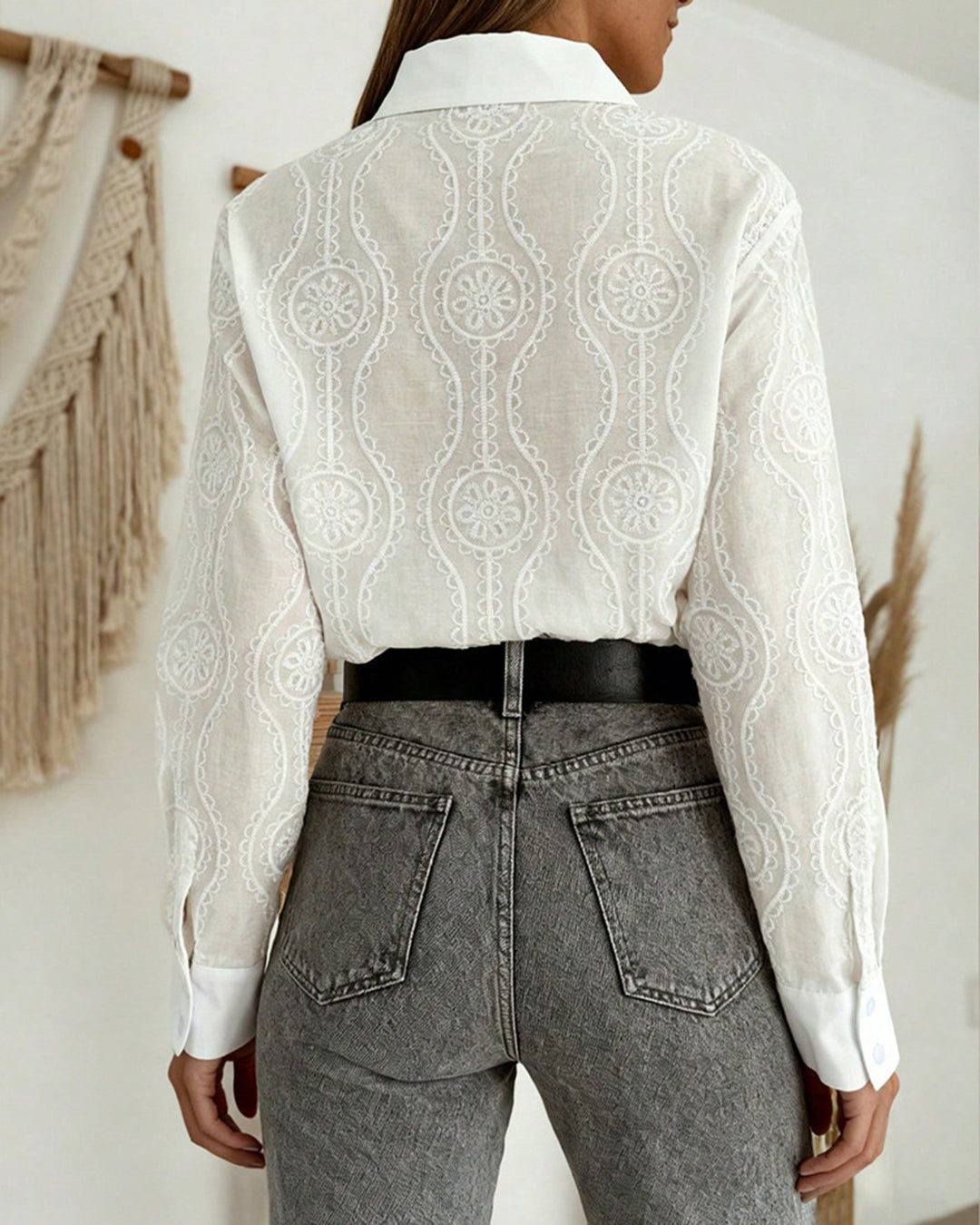 Ladies' Blouse | Elegant Collar with Buttons & Refined Geometric Pattern