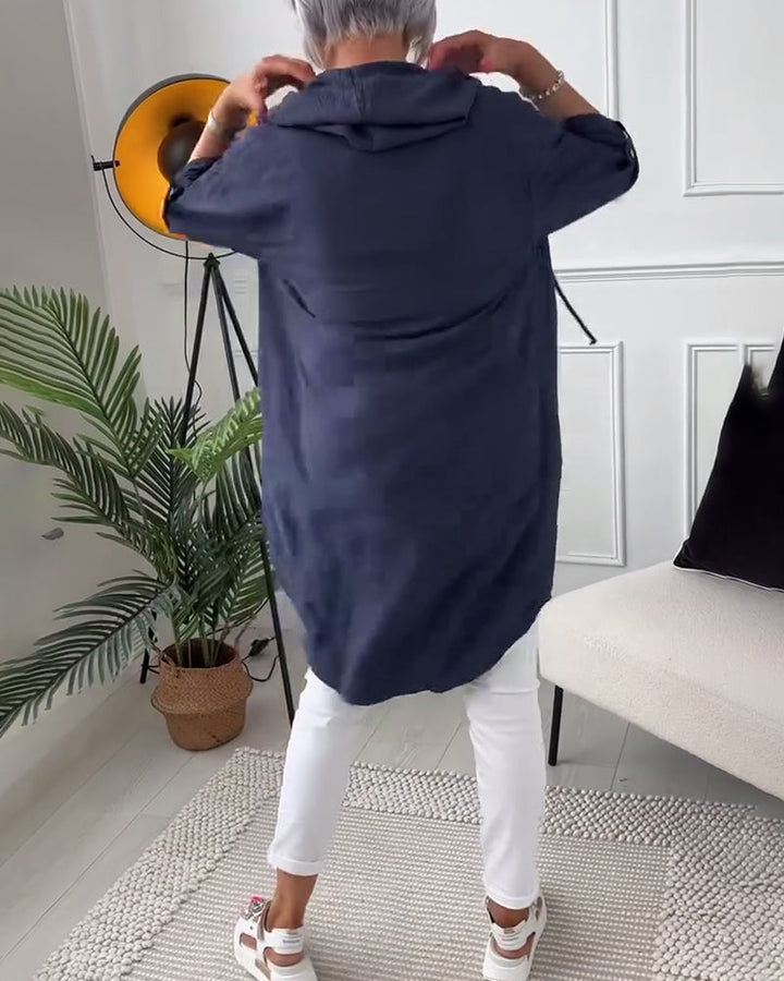 Women's Hoodie Blouse | Button Placket & Print