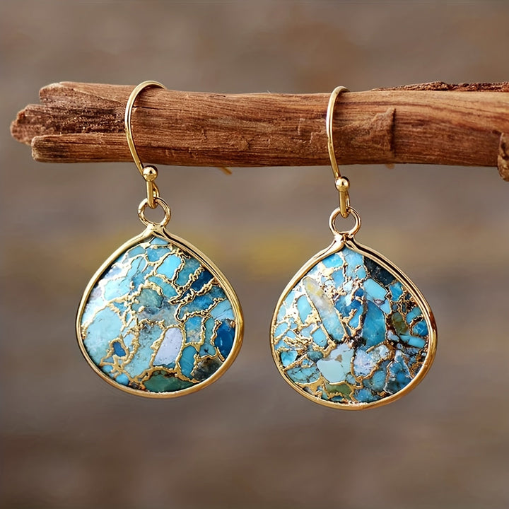 Bohemian Turquoise Mosaic Teardrop Earrings - Elena Harper