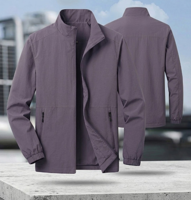 Men's Bomber Jacket with Zipper and Stand-Up Collar