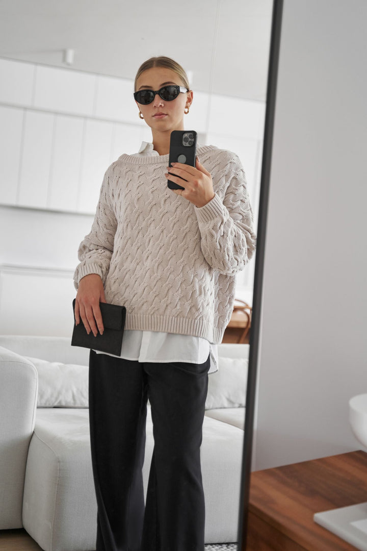 Alyssia Knitted Cable Sweater, view 3 - Elena Harper