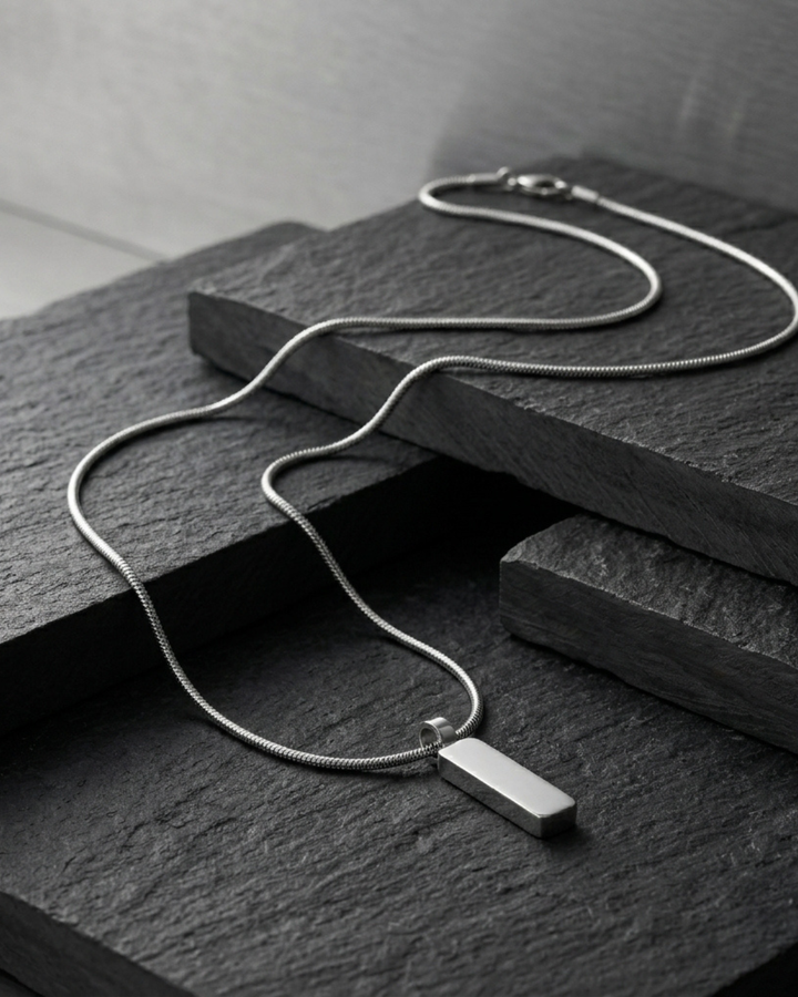 Silver Necklace with Rectangular Pendant