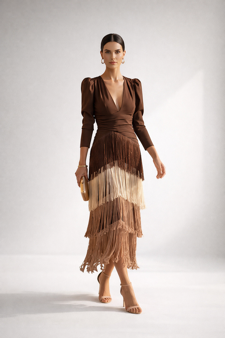 Elegant Fringed Midi Dress — Refined and Dynamic Silhouette