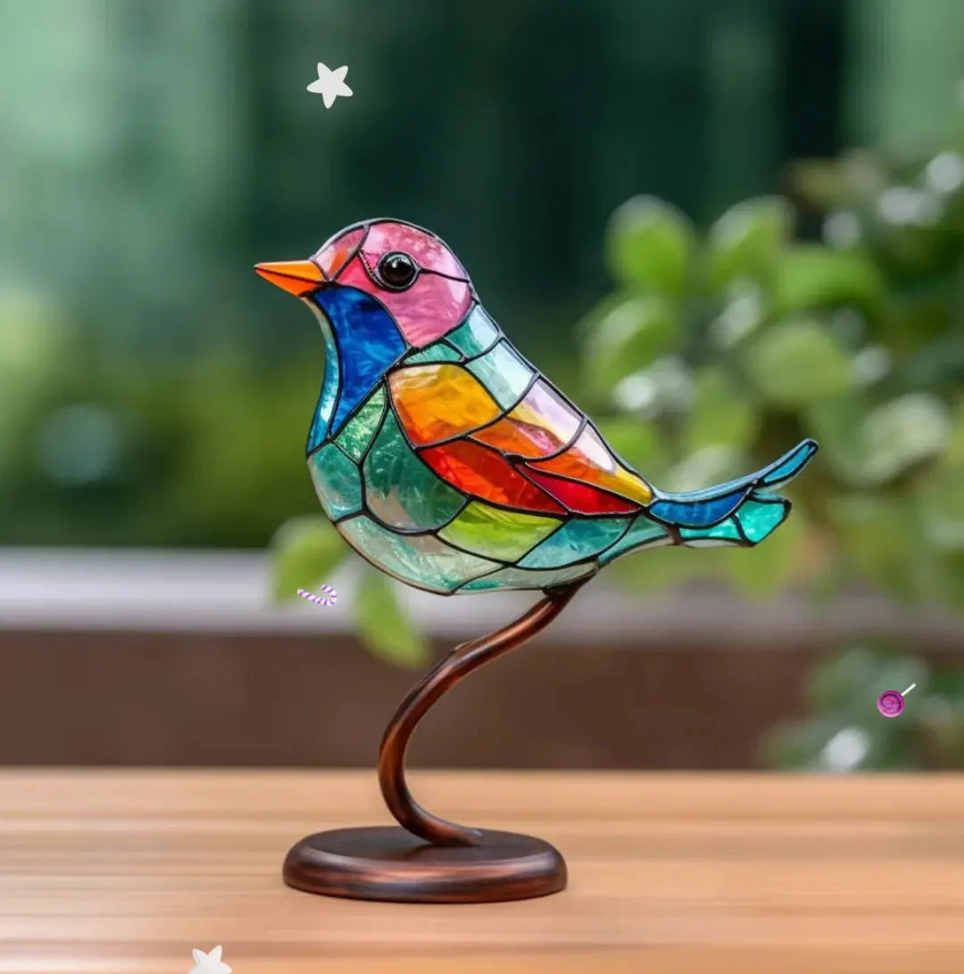 Stained Glass Bird Window Decor - Reflective & Vibrant Home Accent