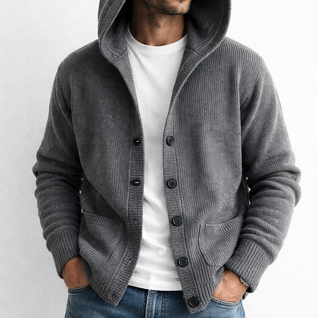 Laurent Monaco Men'S Hooded Knit Cardigan, view 2 - Elena Harper