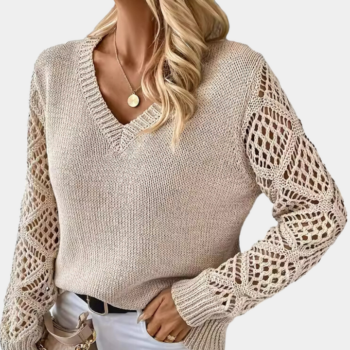 Damarah Stylish V-Neck Sweater, view 3 - Elena Harper