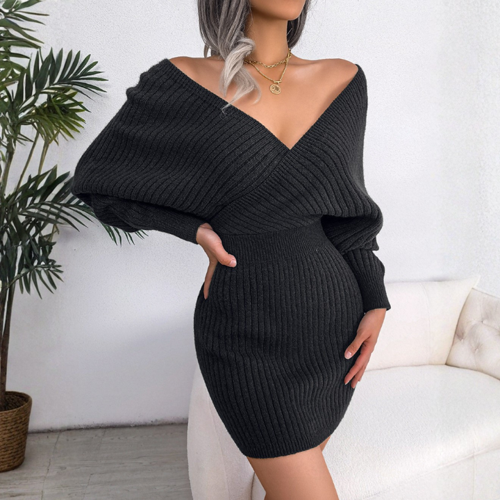 CLARA Chic Wrapped V-Neck Long Sleeve Bodycon Mini Dress - Elena Harper