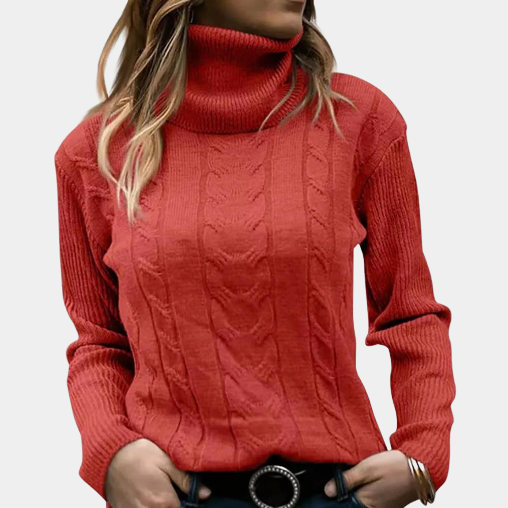 Women's Cable Knit Turtleneck Sweater Long Sleeve