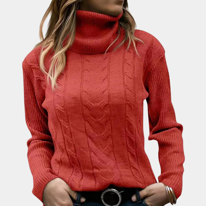 Women's Cable Knit Turtleneck Sweater Long Sleeve