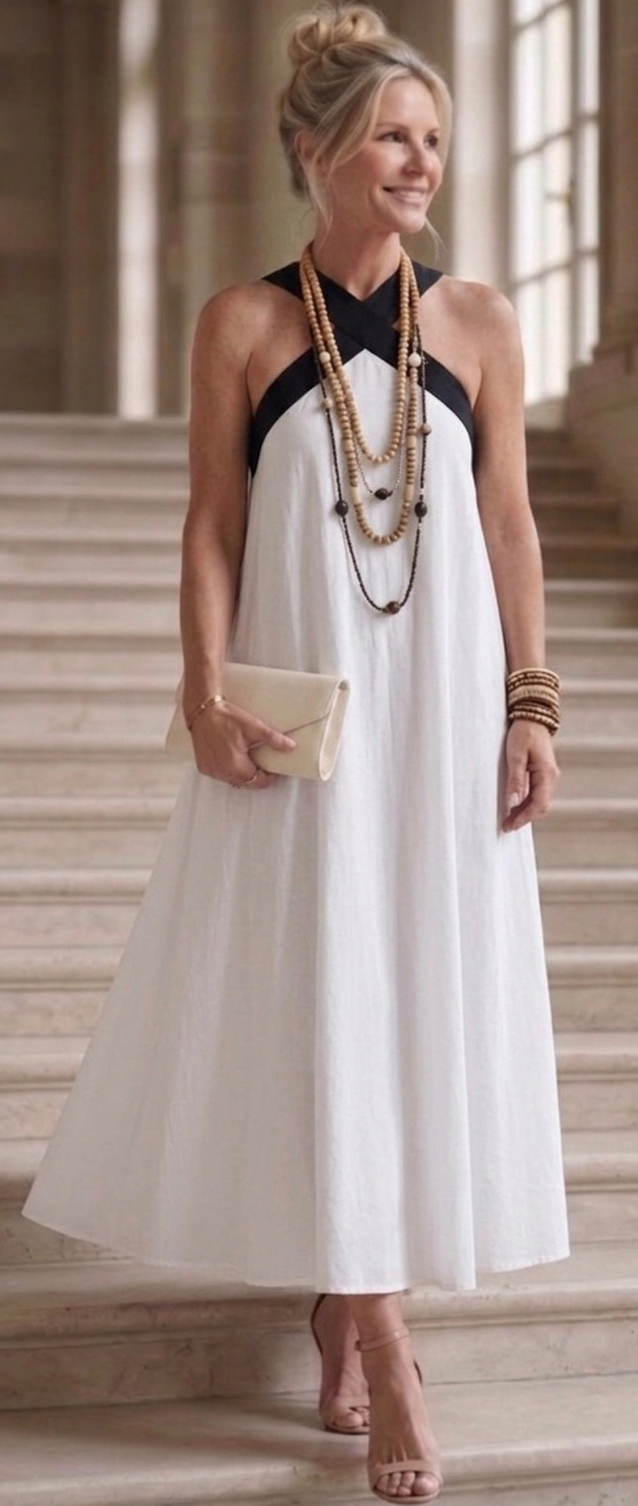Adair | Cross Neck Contrast Strap Midi Dress