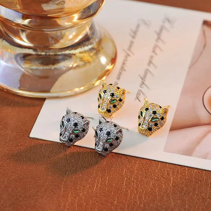 Colorful Leopard Crystal Statement Earrings, view 3 - Elena Harper