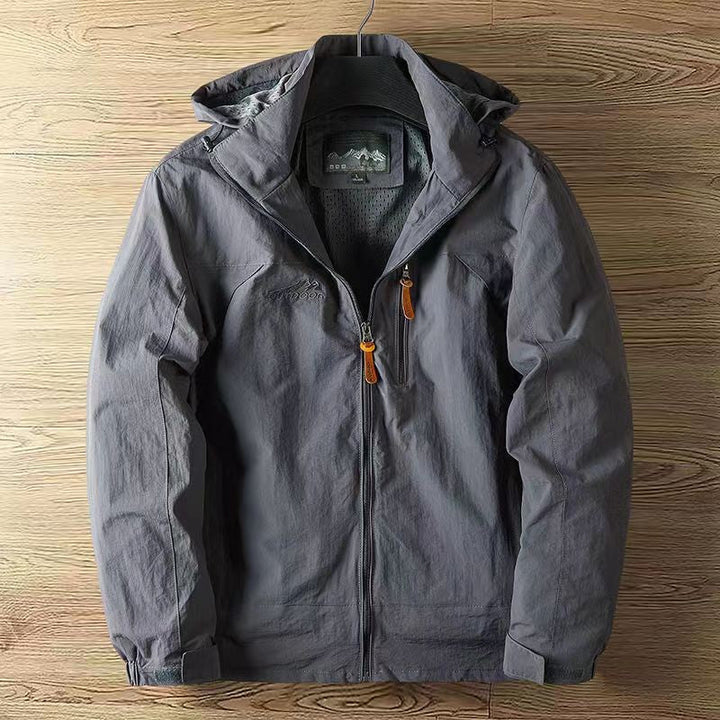 Men's Lightweight Windbreaker Jacket with Hood - Full-Zip Outdoor Jacket