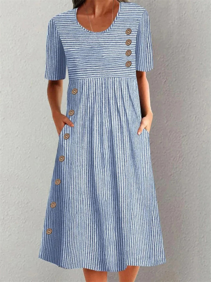 Cora Midi Striped Dress with Relaxed Elegance - Elena Harper