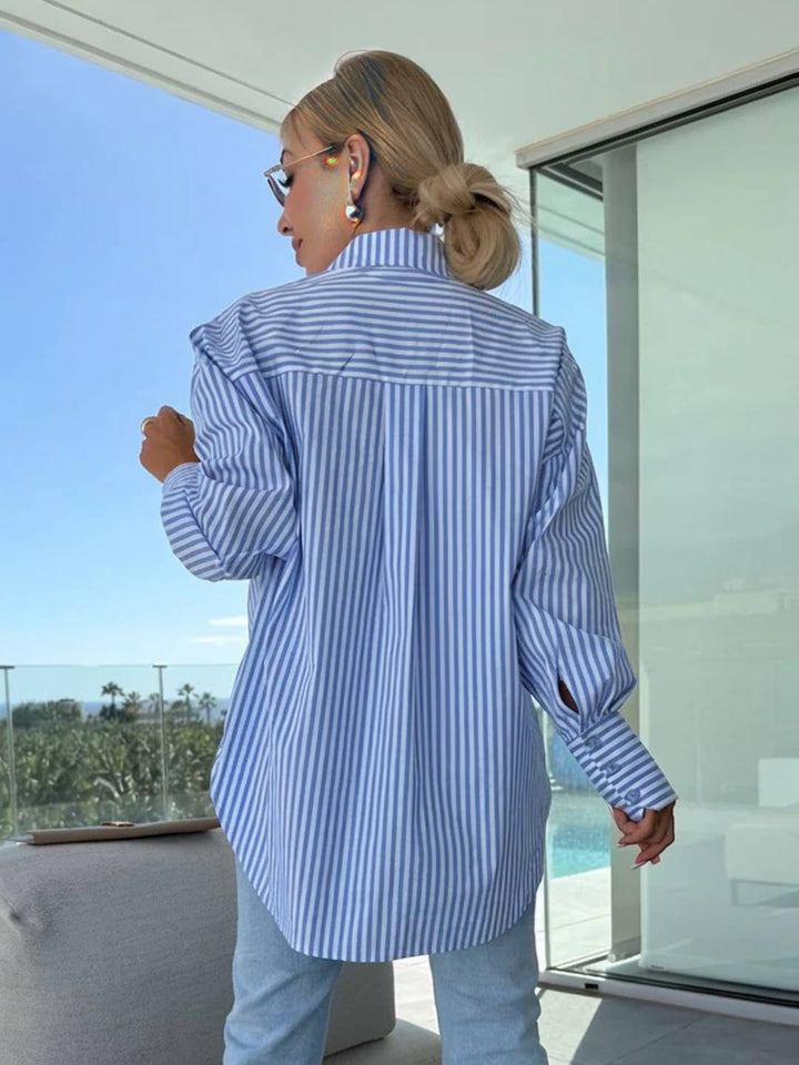 Women's Striped Button-Up Blouse - Elegant & Casual