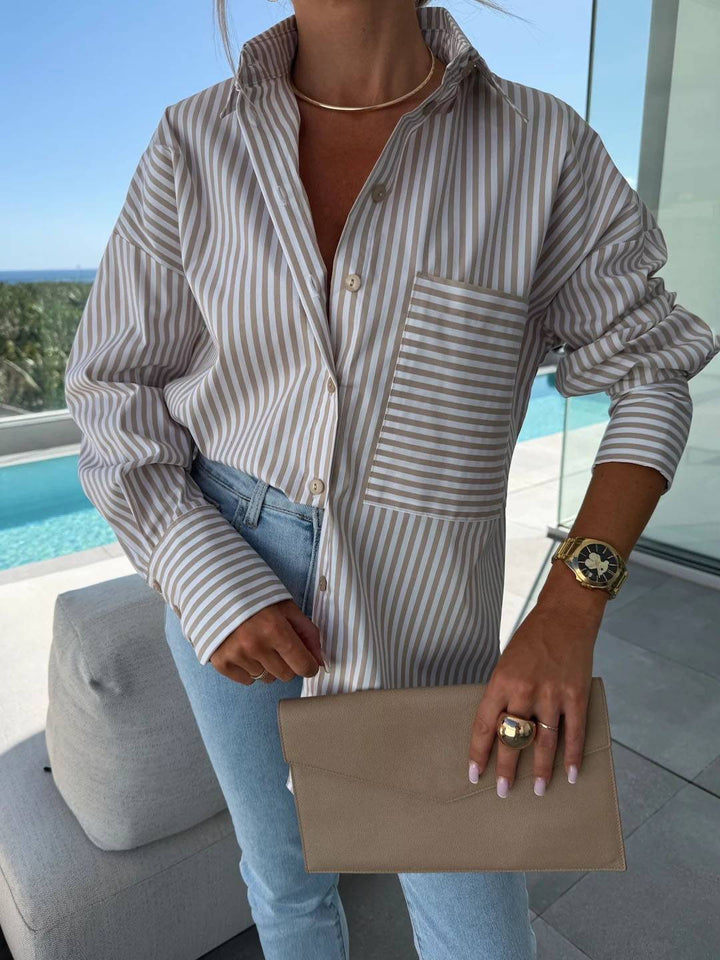 Women's Striped Button-Up Blouse - Elegant & Casual