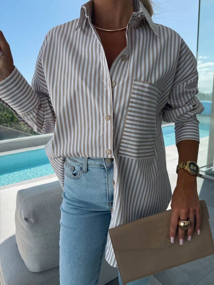 Women's Striped Button-Up Blouse - Elegant & Casual