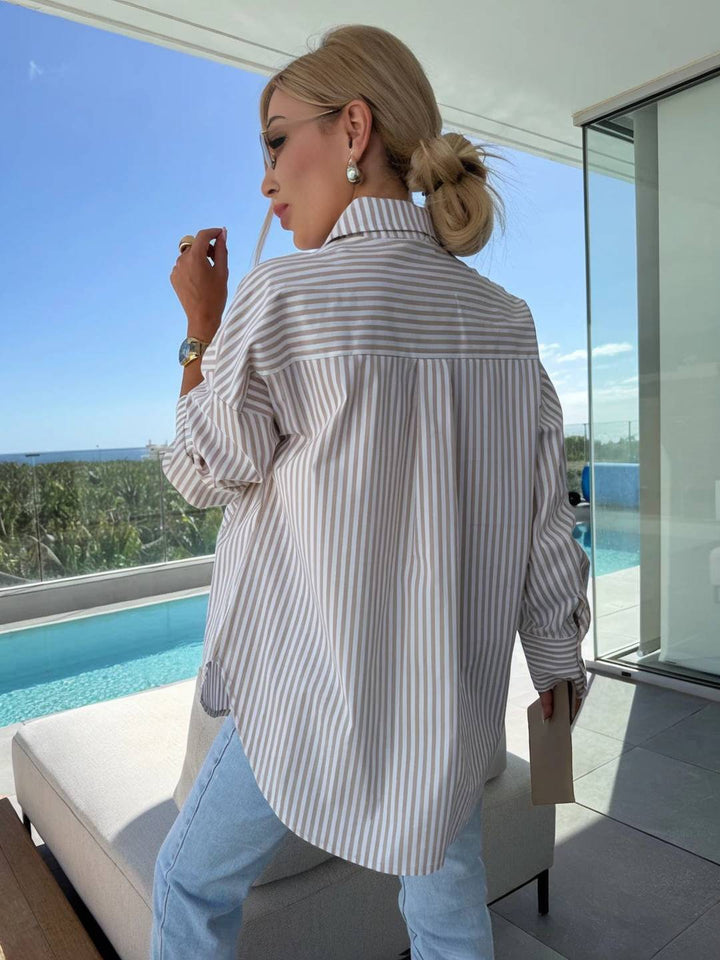Women's Striped Button-Up Blouse - Elegant & Casual