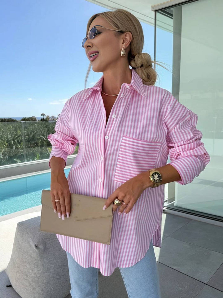 Women's Striped Button-Up Blouse - Elegant & Casual