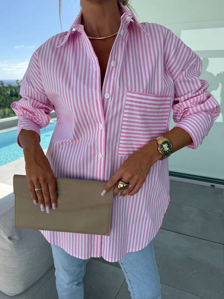 Women's Striped Button-Up Blouse - Elegant & Casual