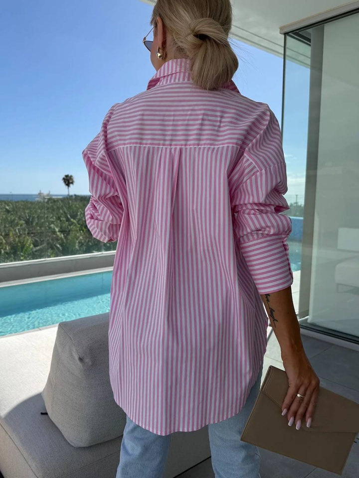 Women's Striped Button-Up Blouse - Elegant & Casual