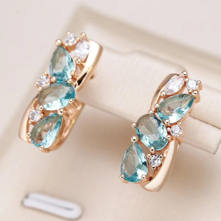 Blue Zirconia Earrings in Gold - Elena Harper