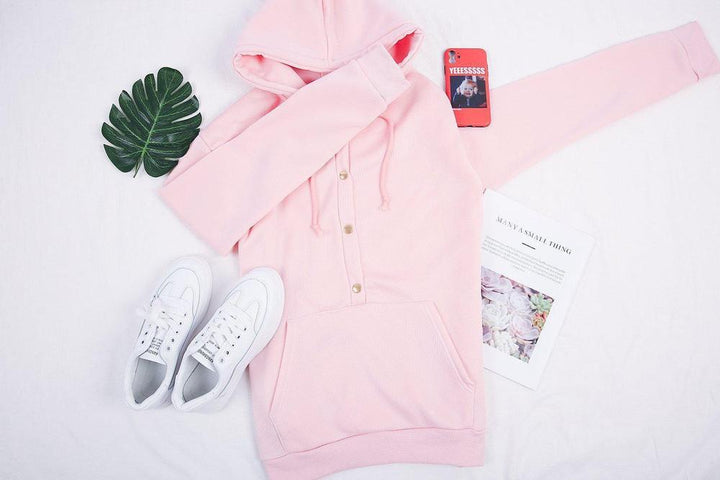 Adhara Hoodie with Front Pocket and Button Placket, view 6 - Elena Harper