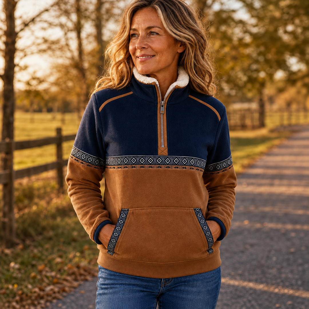 Cozyform Sherpa Collar Colorblock Half-Zip Pullover - Elena Harper