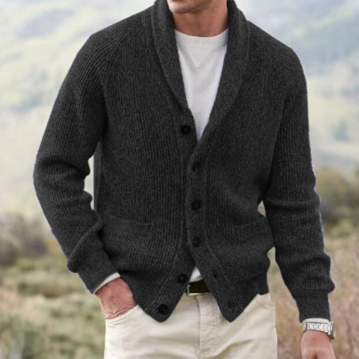 Damien - Classic Ribbed Cardigan with Shawl Collar