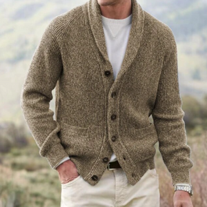 Damien - Classic Ribbed Cardigan with Shawl Collar