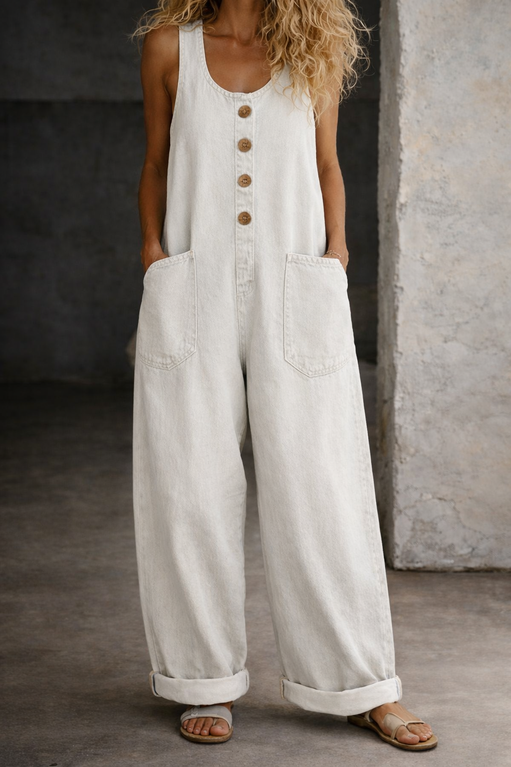 Adeline Vintage Washed Cotton Denim Overalls - Elena Harper