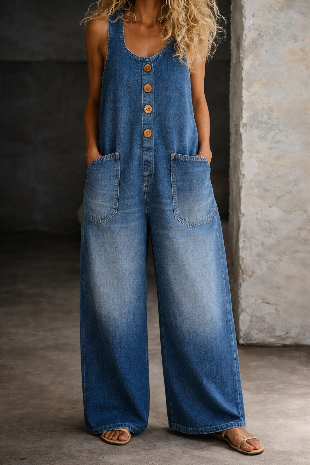 Amelia Vintage Washed Cotton Denim Overalls - Elena Harper