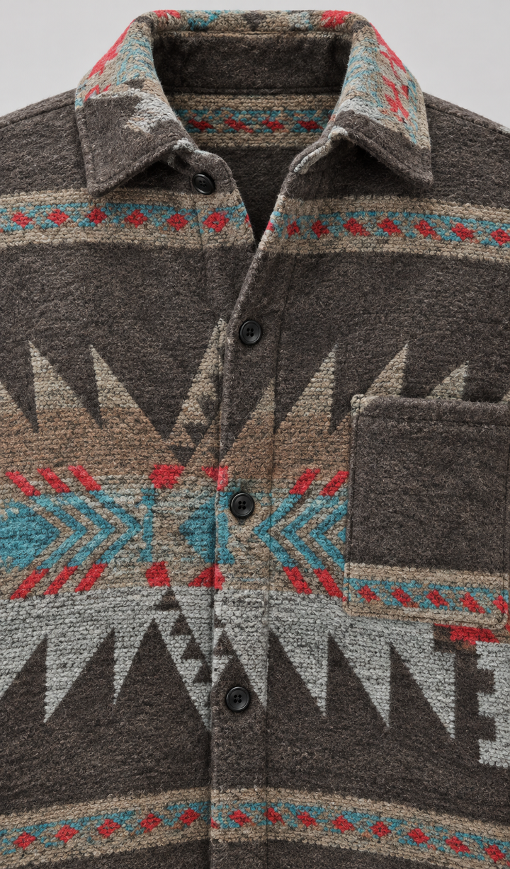 Men's Overshirt Jacket Aztec Print – Wool Mix Relaxed Fit