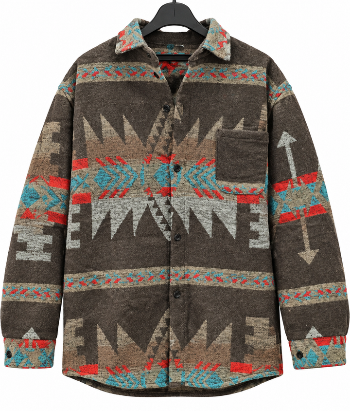 Men's Overshirt Jacket Aztec Print – Wool Mix Relaxed Fit