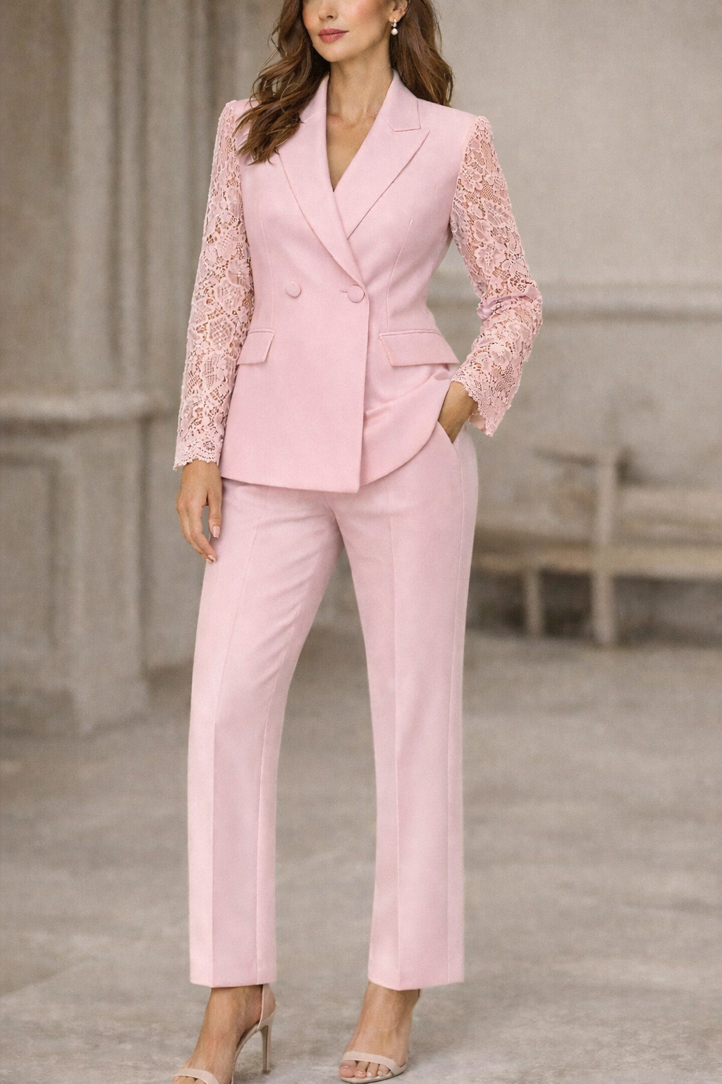 Ashleen Elegant Lace Suit Set with Blazer and Pants, view 4 - Elena Harper