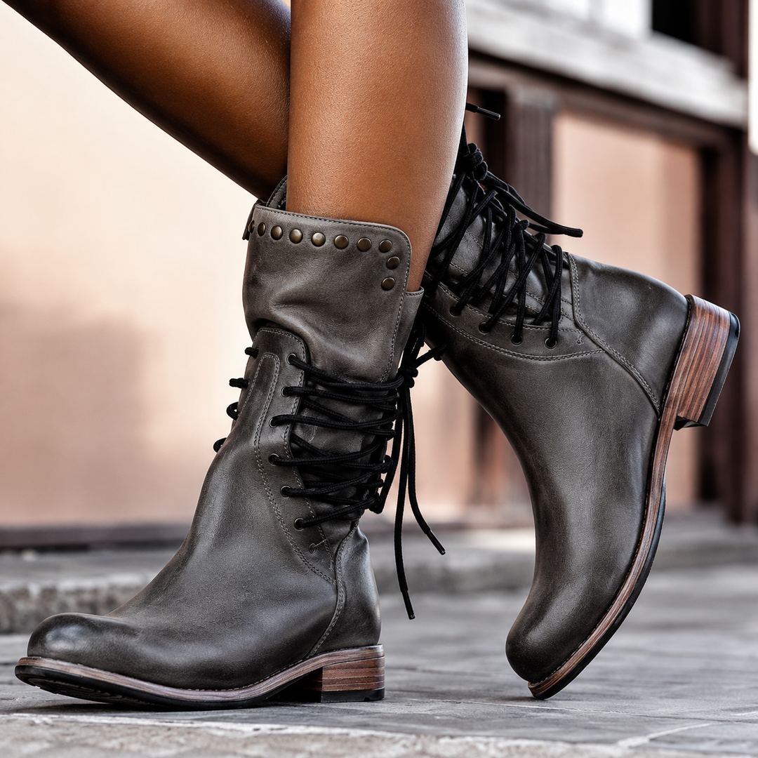 Morgane Lace-Up Ankle Boots with Sturdy Sole, view 3 - Elena Harper