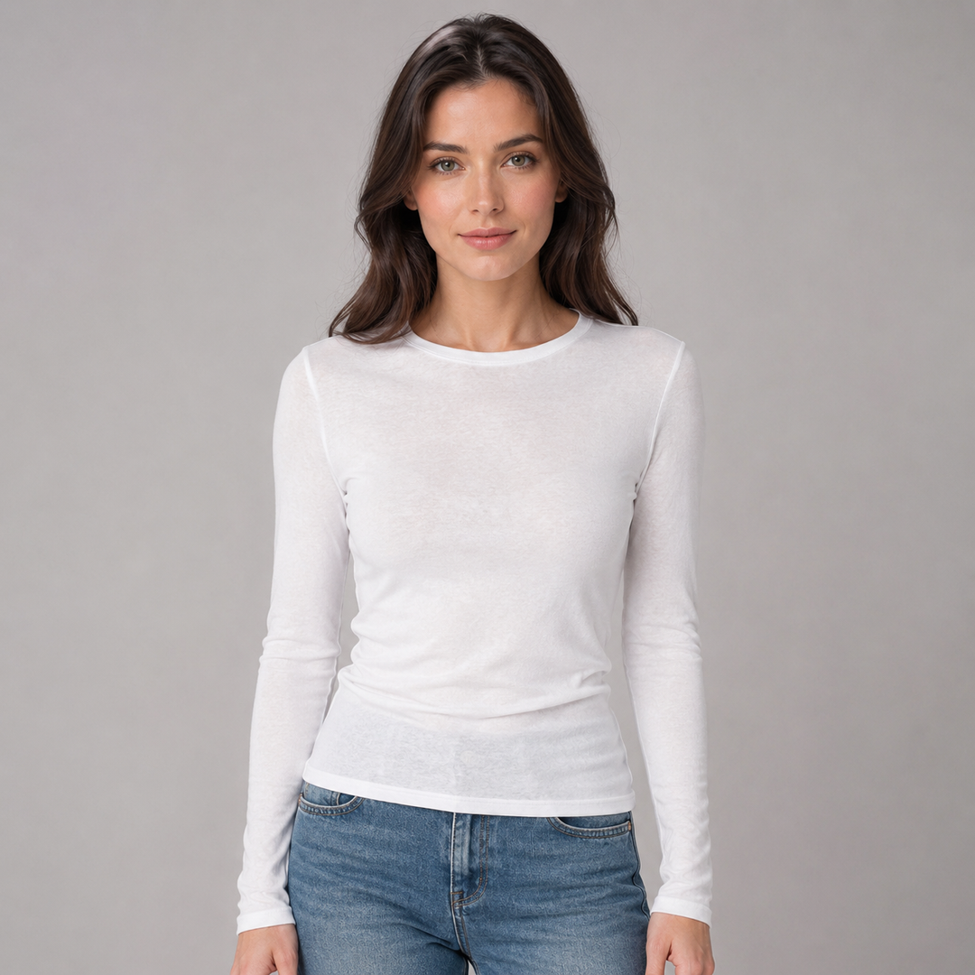 Montarello Women's Long Sleeve Top, Fitted Cut, Round Neck