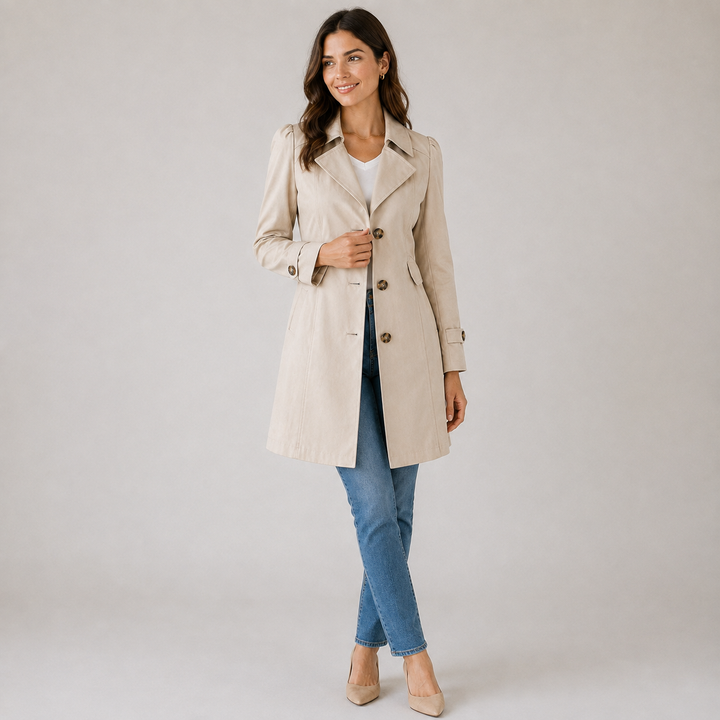 Montarello Women's Trench Coat Short Button Front Tailored