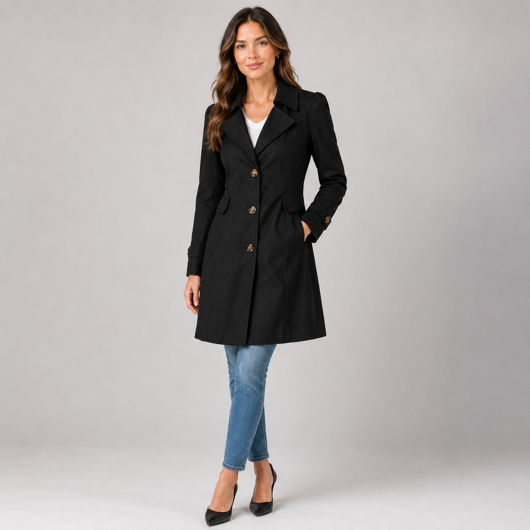 Montarello Women's Trench Coat Short Button Front Tailored