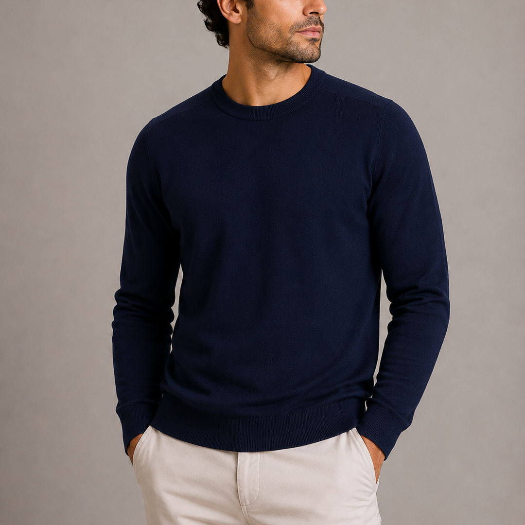 Men's Sweater Round Neck Fine Knit