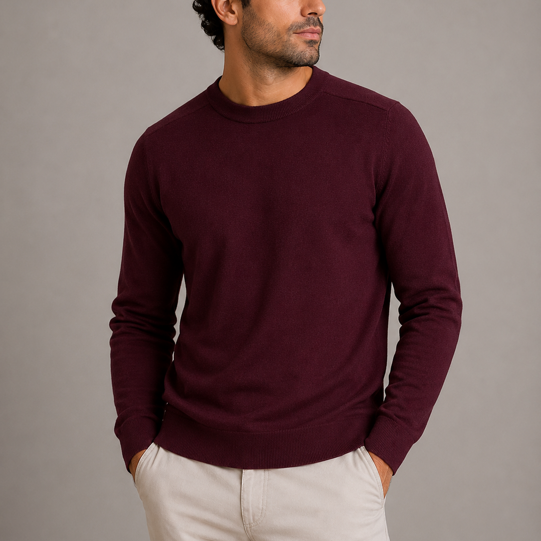 Men's Sweater Round Neck Fine Knit
