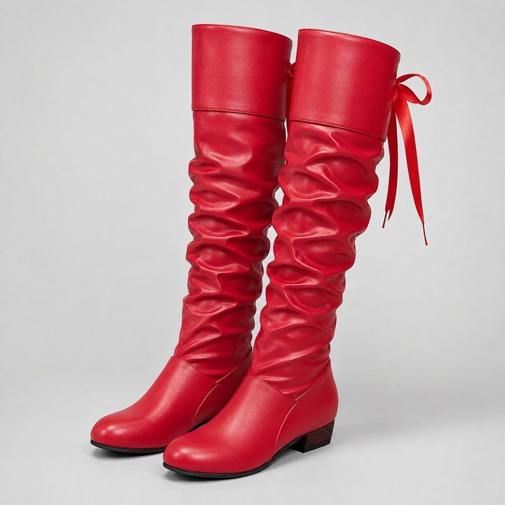 Montarello Women's Knee-High Boots with Square Heel and Bow