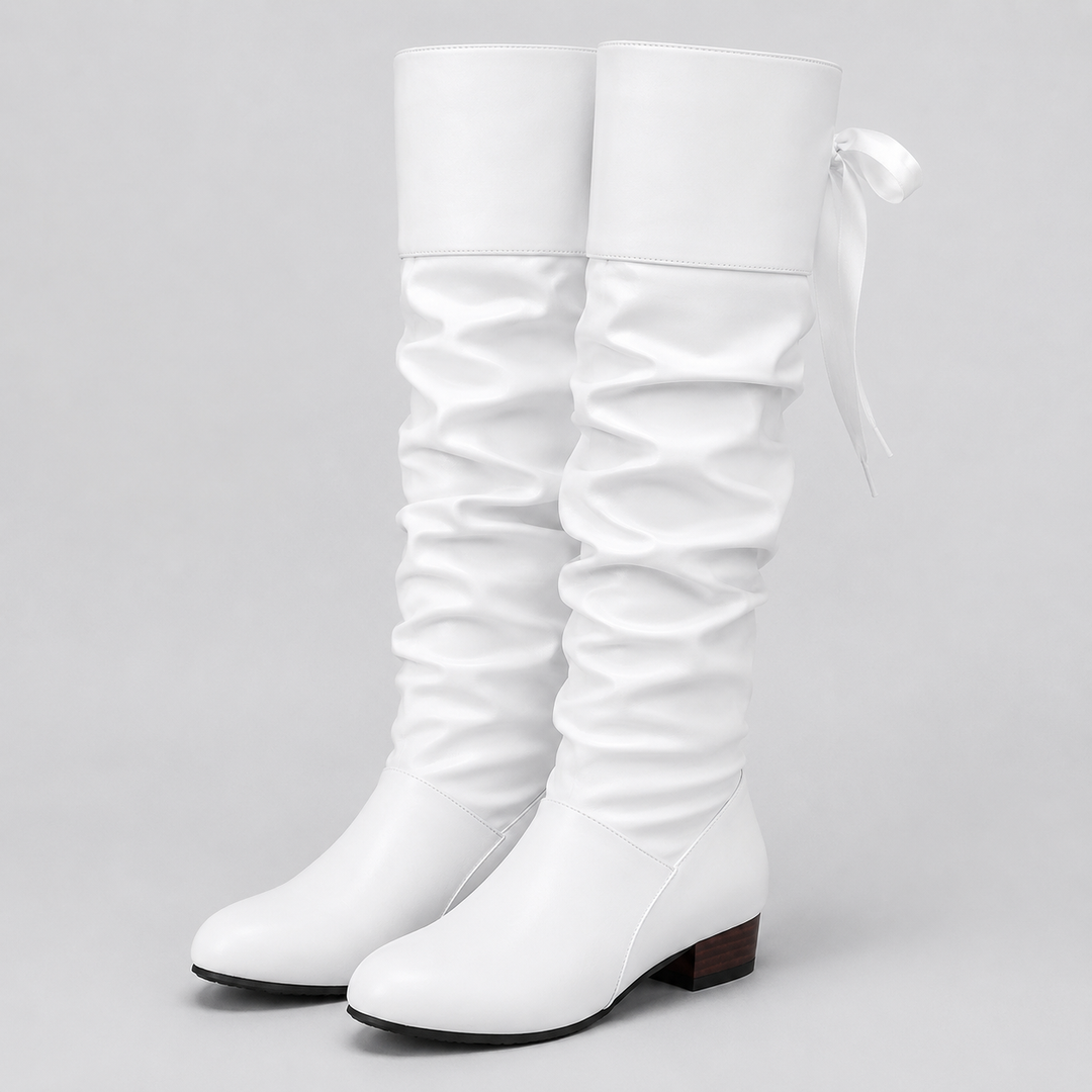 Montarello Women's Knee-High Boots with Square Heel and Bow